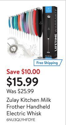 Walmart Zulay kitchen milk frother handheld electric whisk offer