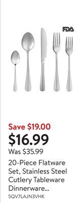 Walmart 20-piece flatware set, stainless steel cutlery tableware dinnerware utensils set service for 4 people - knives, tablespoons, offer