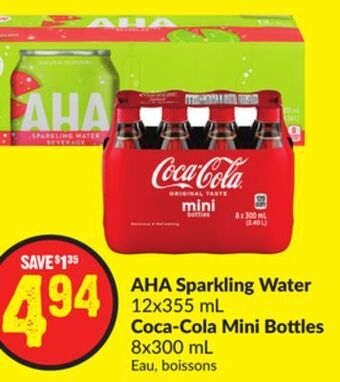 FreshCo Aha sparkling water 12×355 ml coca-cola mini bottles 8×300 ml offer