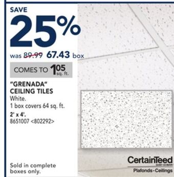 RONA Certainteed grenada ceiling tiles 2' x 4' offer
