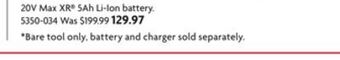 Home Hardware 20v max xr 5ah li-ion battery offer
