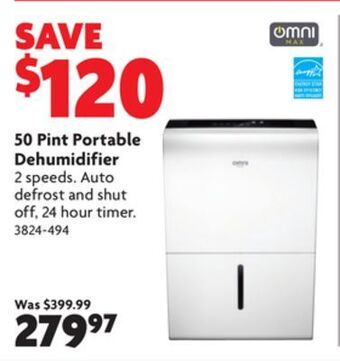 Home Hardware 50 pint portable dehumidifier offer