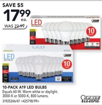 RONA Feit electric 10-pack a19 led bulbs offer
