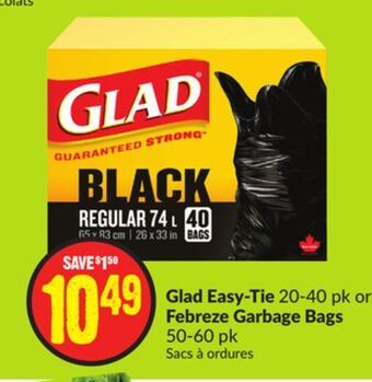 FreshCo Glad easy-tie 20-40 pk or febreze garbage bags 50-60 pk offer