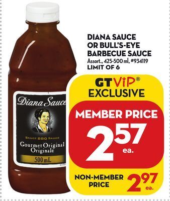 Giant Tiger Diana sauce or bull's-eye barbecue sauce offer