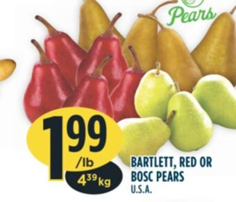 Marché Adonis Bartlett, red or bosc pears offer