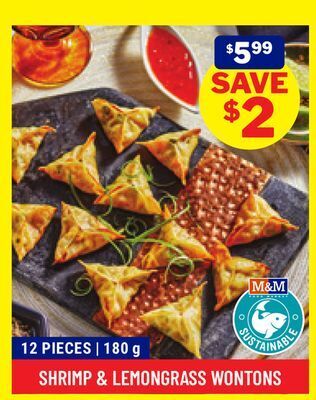 M & M Food Market Shrimp & lemongrass wontons offer