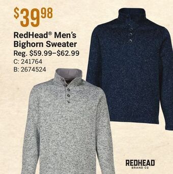 Bass Pro Redhead men's bighorn sweater offer