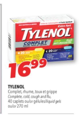 Familiprix Tylenol complete, cold, cough and flu, 40 caplets or liquid gels or 270 ml offer
