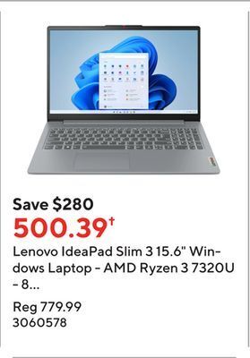Staples Lenovo ideapad slim 3 15.6 windows laptop - amd ryzen 3 7320u - 8 gb ram - 256 gb ssd - windows 11 home s offer