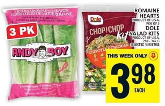 Food Basics ROMAINE HEARTS, SALAD KITS 269-347G offer