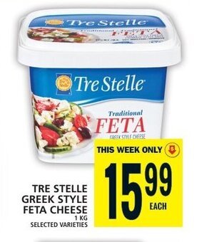 Food Basics TRE STELLE GREEK STYLE FETA CHEESE 1 KG offer