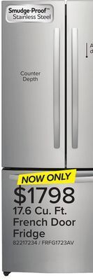 Leon's Frigidaire brushed stainless steel french door refrigerator (17.6 cu. ft.) - frfg1723av offer