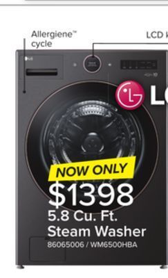 Leon's Lg black steel front load washer mega capacity with ai dd and lcd knob (5.8 cu. ft.) - wm6500hba offer