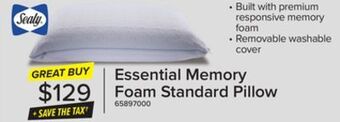 Leon's Sealy essential memory foam pillow offer