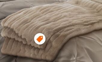 Home Depot Deerlux decorative comfortable ruched faux fur cozy throw blanket for sofa and bed, ivory cream offer