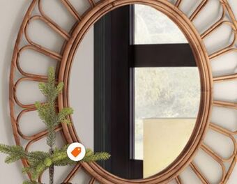 Home Depot Art maison canada dia 28 azulik hand made rattan frame round wall mirror, beige decorative sunburst accent boho décor offer