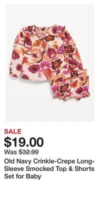 Old Navy Old navy crinkle-crepe long-sleeve smocked top & shorts set for baby offer