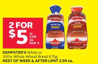 Rexall Dempster's white or 100% whole wheat bread 675g offer