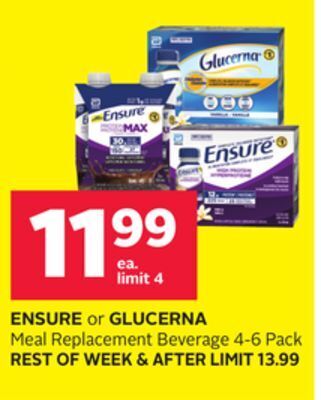 Rexall Ensure or glucerna meal replacement beverage 4-6 pack offer