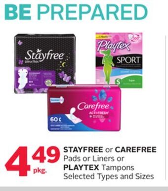 Rexall Stayfree or carefree pads or liners or playtex tampons offer