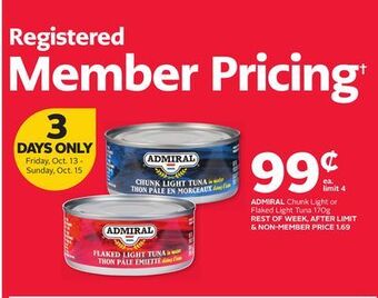 Rexall Admiral chunk light or flaked light tuna offer