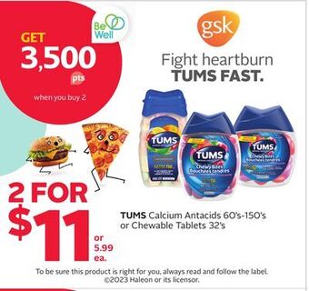 Rexall Tums calcium antacids 60' s-150' s or chewable tablets 32' s offer