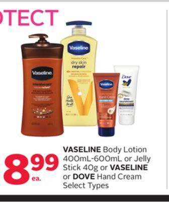 Rexall Vaseline body lotion 400ml-600ml or jelly stick 40g or vaseline or dove hand cream offer