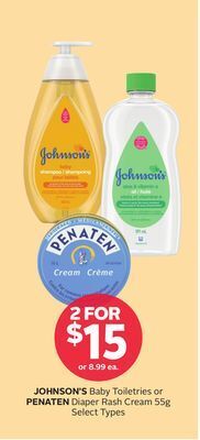 Rexall Johnson's baby toiletries or penaten diaper rash cream offer