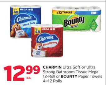 Rexall Charmin ultra soft or ultra strong bathroom tissue mega 12-roll or bounty paper towels 4 = 12 rolls offer