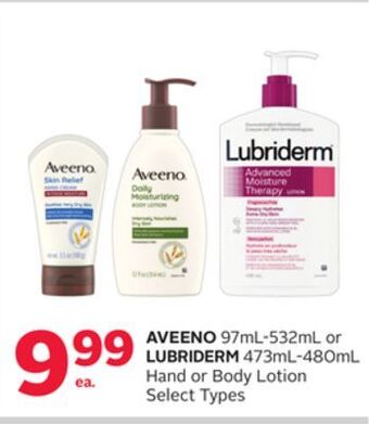 Rexall Aveeno 97ml-532ml or lubriderm 473ml-480ml hand or body lotion offer