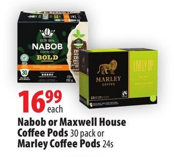 London Drugs Nabob or maxwell house coffee pods 30 pack or marley coffee pods 24s offer