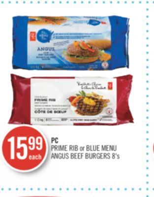 Shoppers Drug Mart Pc prime rib or blue menu angus beef burgers offer