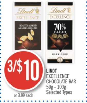 Shoppers Drug Mart Lindt excellence chocolate bar offer