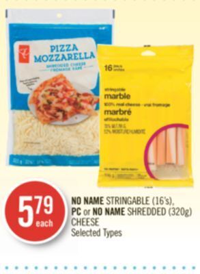 Shoppers Drug Mart No name stringable (16's), pc or no name shredded (320g) cheese offer
