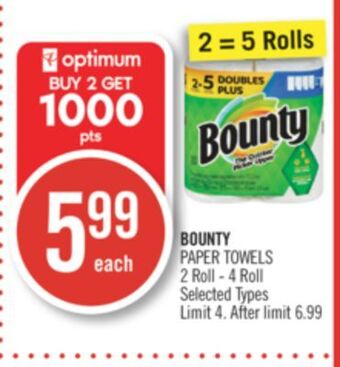 Shoppers Drug Mart Bounty paper towels 2 roll - 4 roll offer