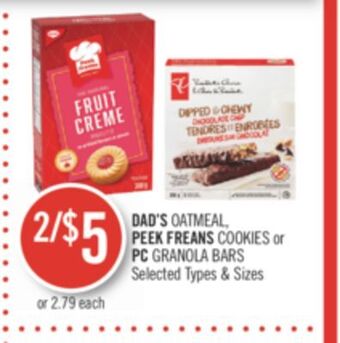 Shoppers Drug Mart Dad's oatmeal peek freans cookies or pc granola bars offer