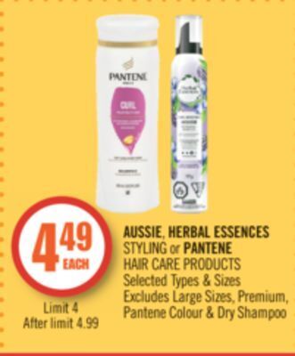 Shoppers Drug Mart Aussie, herbal essences styling or pantene hair care product offer