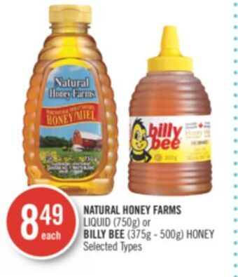 Shoppers Drug Mart Natural honey farms liquid (750g) or billy bee (375g - 500g) honey offer