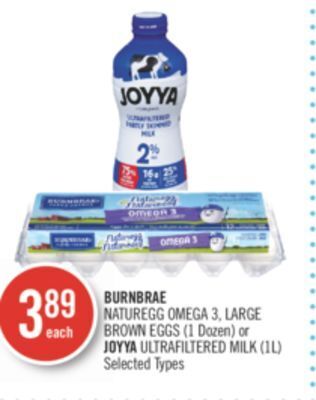 Shoppers Drug Mart Burnbrae naturegg omega 3, large brown eggs (1 dozen) or joyya ultrafiltered milk (1l) offer