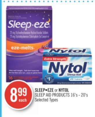 Shoppers Drug Mart Sleep eze or nytol sleep aid products offer