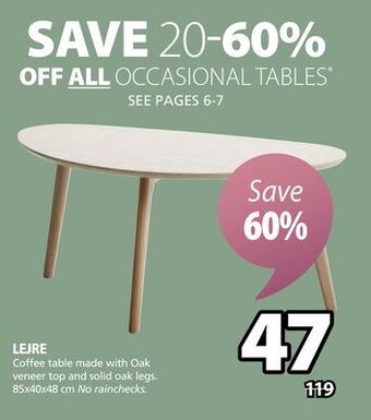 JYSK Lejre coffee table made with oak veneer top and solid oak legs offer