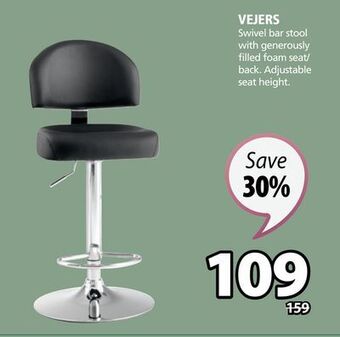 JYSK Vejers swivel bar stool with generously filled foam seat/ back offer