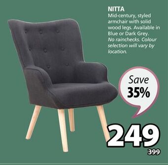 JYSK Nitta mid-century, styled armchair with solid wood legs offer