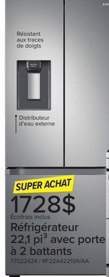 Leon's Samsung réfrigérateur 22,1 pi³ avec porte à 2 battants et distributeur d'eau externe acier inoxydable offer
