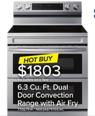 Leon's Samsung stainless steel 30 dual door electric freestanding range with air fry (6.3 cu. ft.) - ne63a6751ss/ac offer