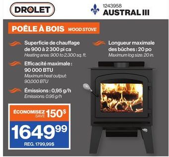 Patrick Morin Austral iii wood stove offer