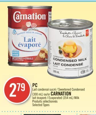 Pharmaprix Pc sweetened condensed (300 ml) or carnation evaporated (354 ml) milk offer