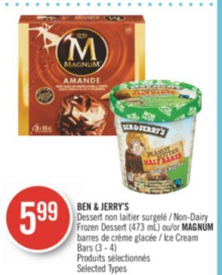 Pharmaprix Ben & jerry's non-dairy frozen dessert (473 ml) or magnum ice cream bars (3-4) offer