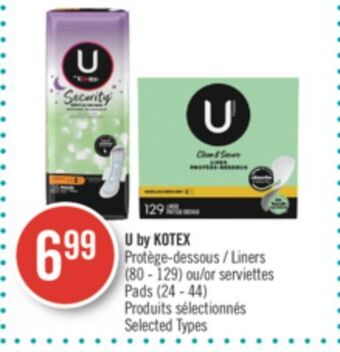 Pharmaprix U by kotex liners (80 - 129) or serviettes pads (24 - 44) offer